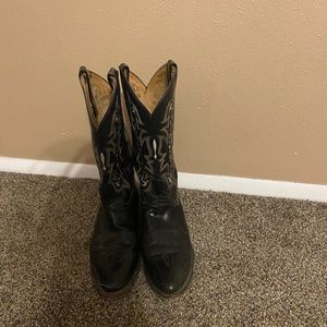 Black pointed toe cowboy boots